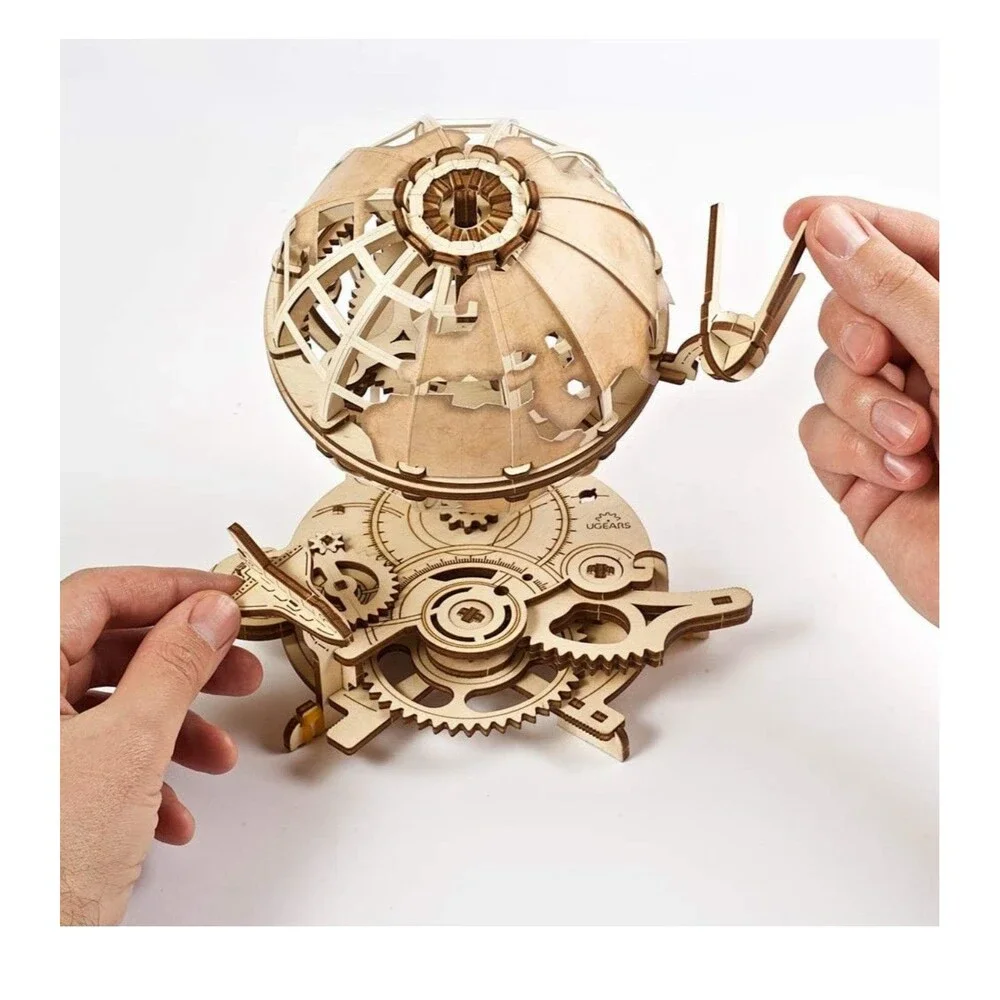 UGEARS Globe 3D Wooden Puzzle Assemble Fly Around Mechanical 184 Pieces Adults